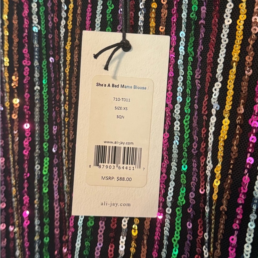 Colorful Sequin Black Blouse - Picture 2 of 6